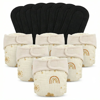Pack of 6 Reusable Muslin Diaper with Bamboo Charcoal Pad | KinderBloom India - KinderBloom