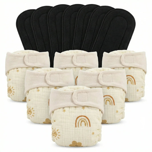 Pack of 6 Reusable Muslin Diaper with Bamboo Charcoal Pad | KinderBloom India - KinderBloom